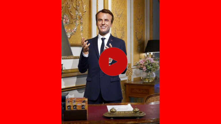 Greenpeace proteste contre le double discours de Macron en dérobant sa statue au Musée Grévin